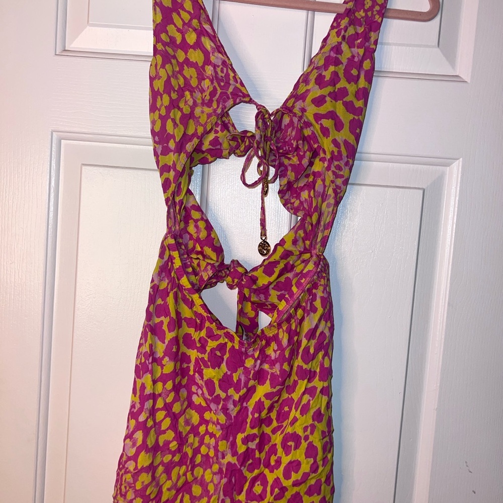 Luli Fama Vibrant Pink and Yellow Cheetah Cutout Romper - Picture 5 of 11